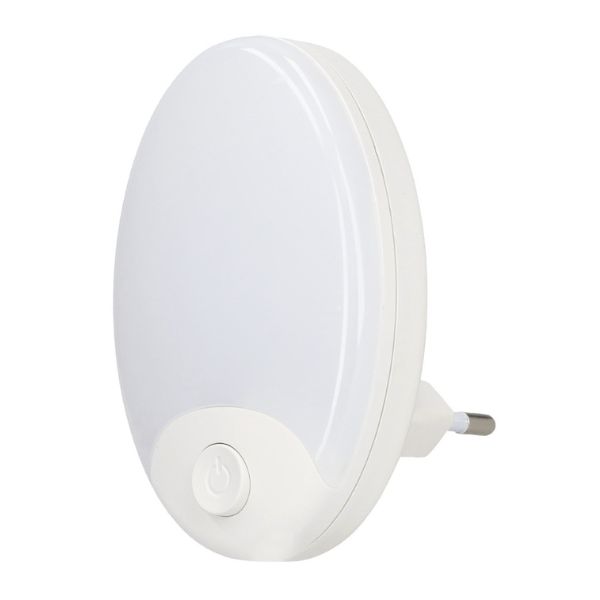 Noční světlo do zásuvky s vypínačem 1W, GSC, bílý ovál, teplá barva světla